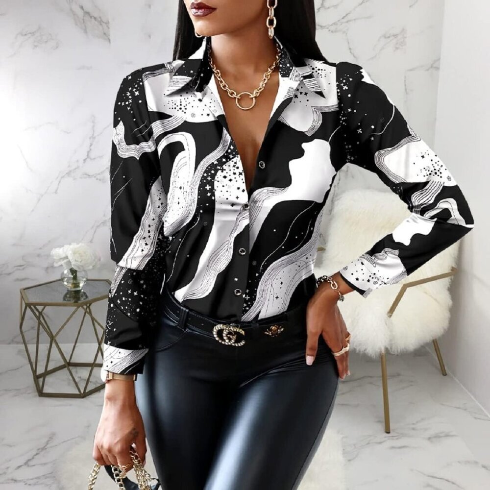 Women’s Floral Long Sleeve Blouse Cotton Spandex Casual Dressy Top - Picture 2 of 3